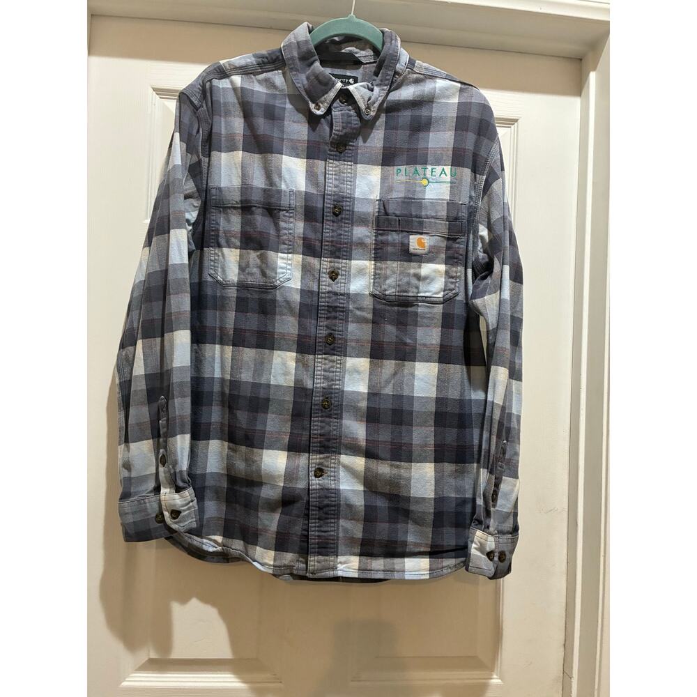 Carhartt Men's Relaxed Fit Blue Red Plaid Long Sleeve Large Shirt